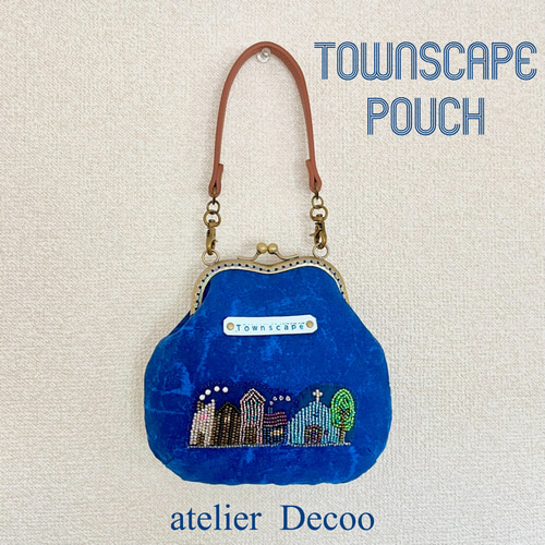 Townscape (街並み)ビーズ刺繍、がま口ポーチ ポーチ atelier