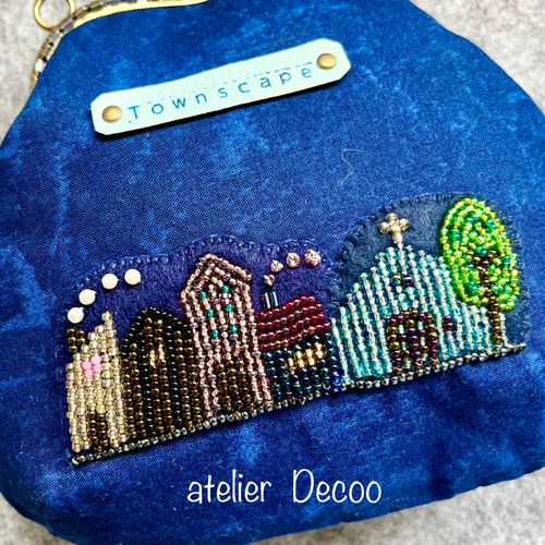 【MADDALENA MARCONI】イタリア製 ビーズ刺繍 ガマ口 ポーチ Townscape (街並み)ビーズ刺繍、がま口ポーチ ポーチ atelier Decoo