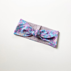 紫陽花デザイン♡ターバンにもなる春夏のスカーフ♡保冷剤ポケット付きで涼しく使える♡アジサイ柄のネッククーラー　ヘアバンド 16枚目の画像