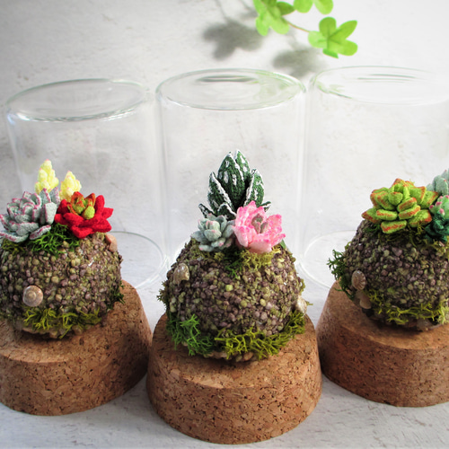 ガラス瓶の中の苔玉多肉植物＊つまみ細工＊ その他インテリア雑貨