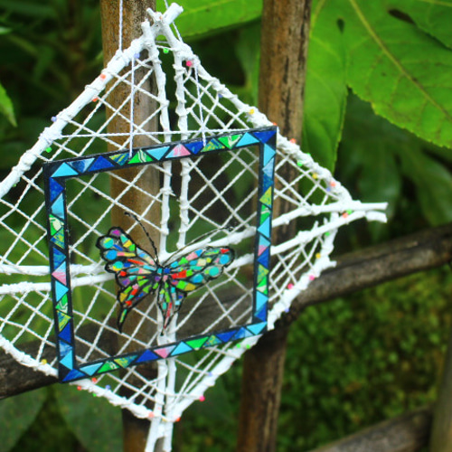 吊るして飾るシリーズ＜小枝フレームxモザイクアート＊蝶＞ 送料無料