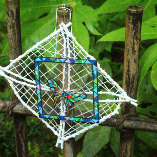 吊るして飾るシリーズ＜小枝フレームxモザイクアート＊蝶＞ 送料無料