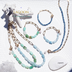 ☆深藍色海藍寶石與珍珠外科不銹鋼壁爐架項鍊 ~Lagoon 第5張的照片