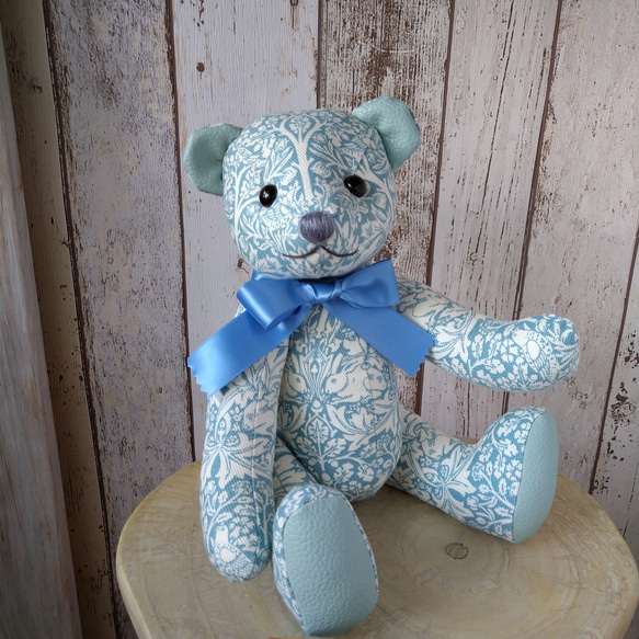 テディベア ウィリアムモリス いちご泥棒 青系 くまのぬいぐるみ