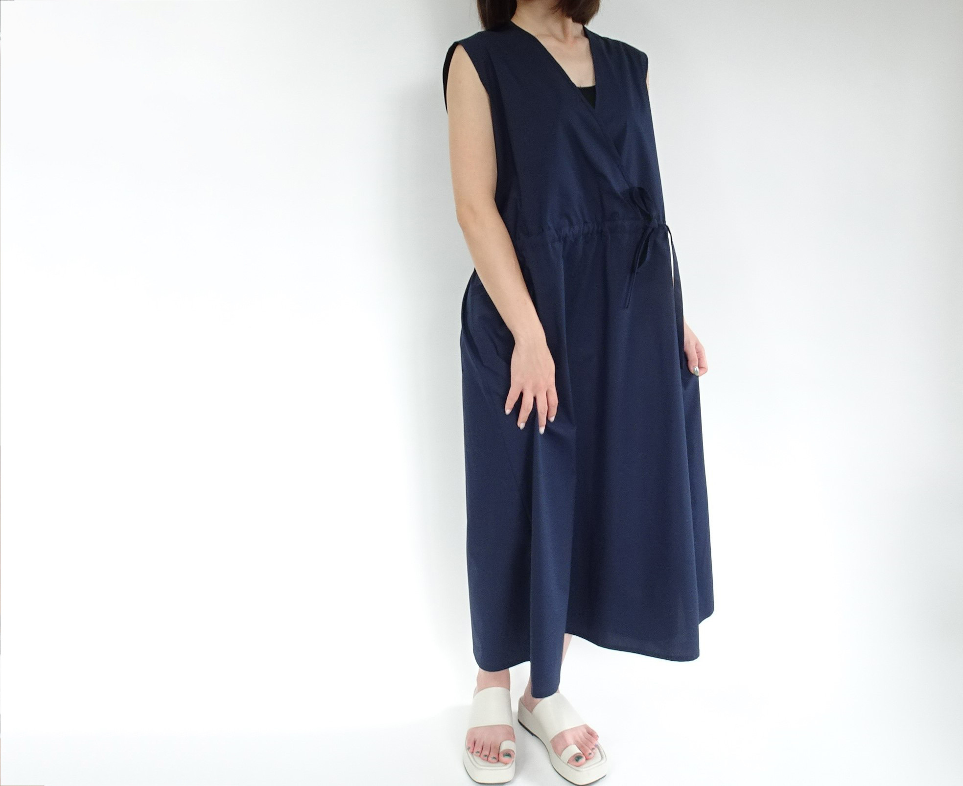 カシュクール風ロングワンピース＜ネイビー＞