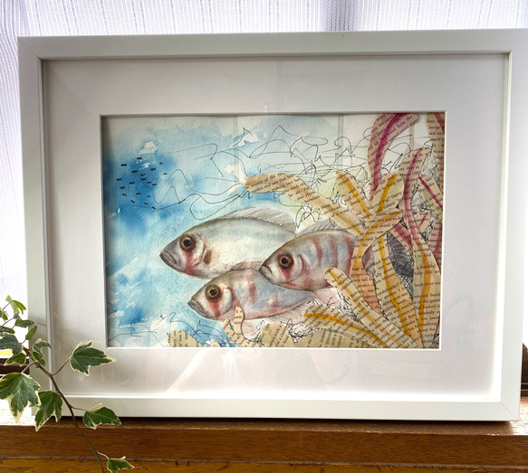 【古】188 日本画 魚類の絵 水彩画 共箱 古】188 日本画 魚類の絵 水彩画 共箱（136th KOGIRE-KAI