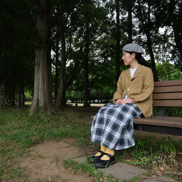 reversible linen beret houndstooth & indigo 第4張的照片