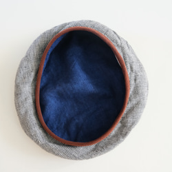 reversible linen beret houndstooth & indigo 第7張的照片