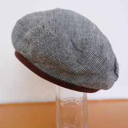 reversible linen beret houndstooth & indigo 第5張的照片