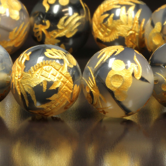 【龍の紋章が縁起物】16ミリ 風水神 皇帝龍 ドラゴンアゲート 龍紋石 ブレスレット 辰年 お守り効果 東方の守護神 皇帝龍 ドラゴンアゲート