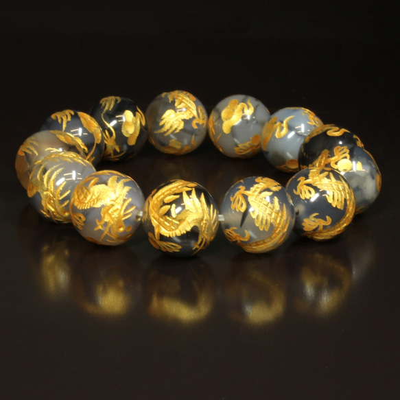 【龍の紋章が縁起物】16ミリ 風水神 皇帝龍 ドラゴンアゲート 龍紋石 ブレスレット 辰年 お守り効果 東方の守護神 皇帝龍 ドラゴンアゲート