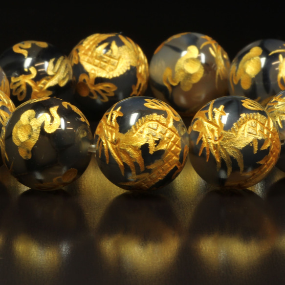 【龍の紋章が縁起物】16ミリ 風水神 皇帝龍 ドラゴンアゲート 龍紋石 ブレスレット 辰年 お守り効果 東方の守護神 皇帝龍 ドラゴンアゲート