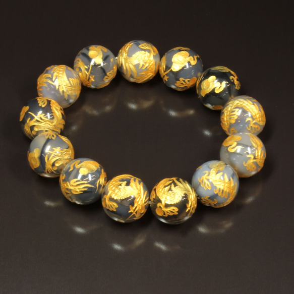 【龍の紋章が縁起物】16ミリ 風水神 皇帝龍 ドラゴンアゲート 龍紋石 ブレスレット 辰年 お守り効果 東方の守護神 皇帝龍 ドラゴンアゲート