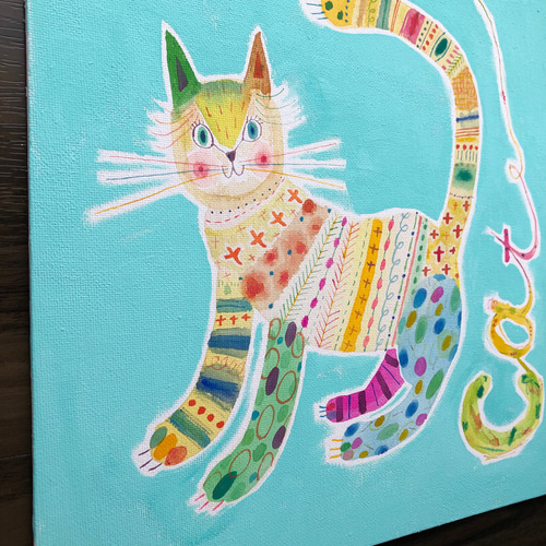 猫の絵 ハンドメイド 原画 送料無料 「猫の絵no.68」 原画 フレーム付き 色鉛筆画（アート