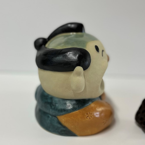 わっはっは福助さん 座布団（中）付き O-225 陶製 /Fukusuke/福助