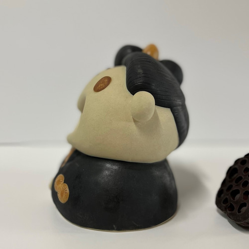 わっはっはお多福さん 座布団（中）付き O-252 陶製 /Otafuku/太福