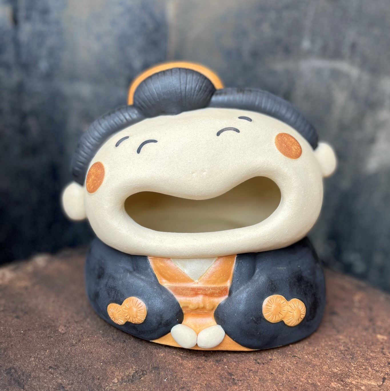 わっはっはお多福さん O-252 陶製/Otafuku/太福 その他人形