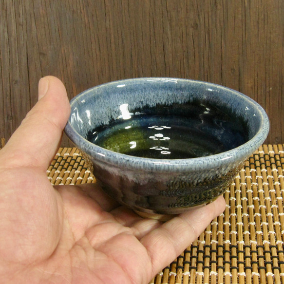 陶器ご飯茶碗（小）深い青＋白【220517】 5枚目の画像