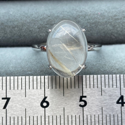 大粒　星が舞う14✖️10mm ゴールデンルチルクォーツ　ロジウムコーティングシルバー925 フリーサイズリング　指輪　 4枚目の画像