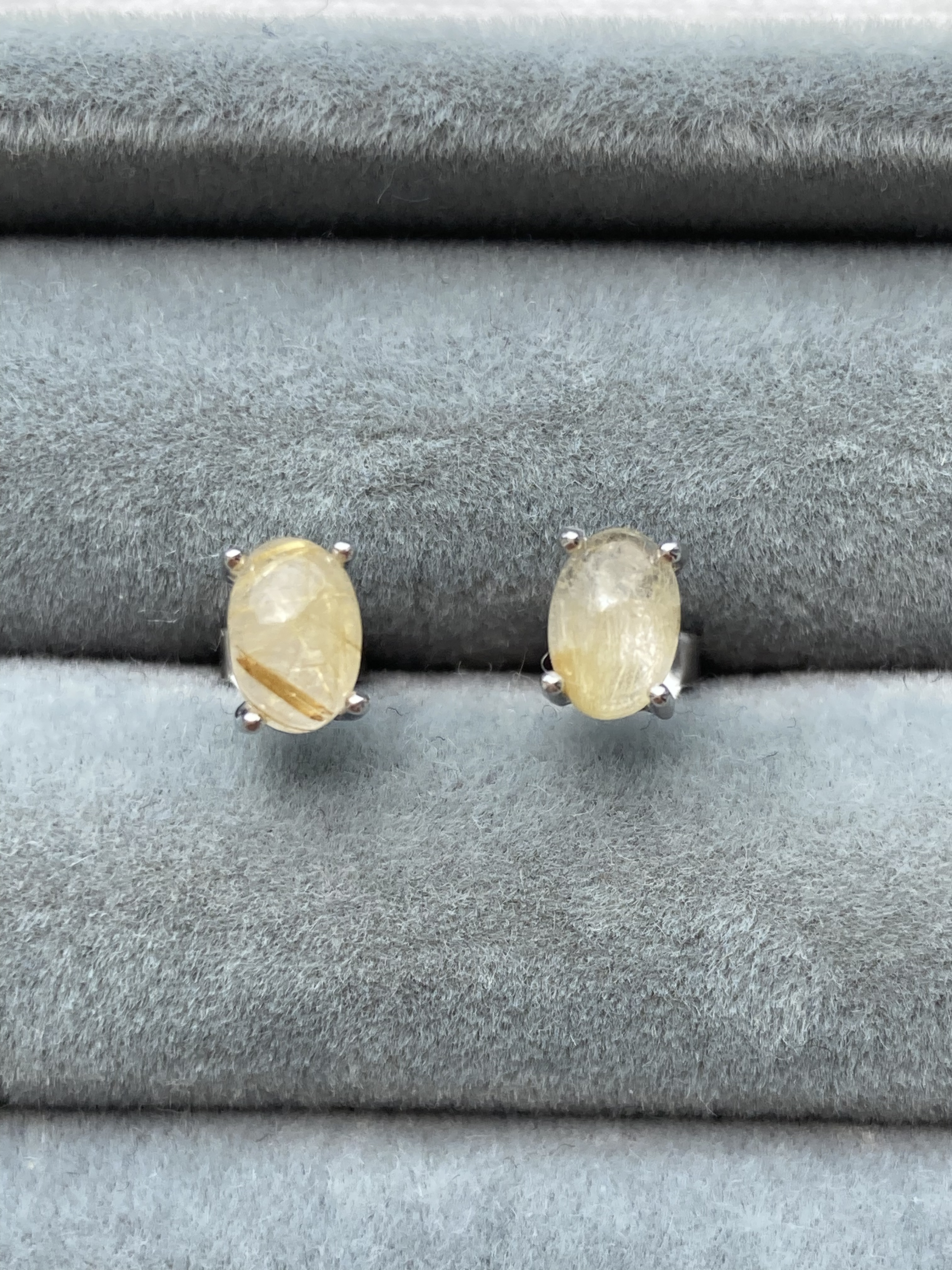 6×4mm ゴールデンルチルクォーツ　ロジウムコーティングシルバー925 スタッドピアス　水晶　オーバルシェイプ 5,032円