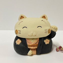 招きお多福さん　Ｏ-281　陶製/Lucky cat/招財貓/Glückliche K/भाग्यशाली बिल्ली 3枚目の画像