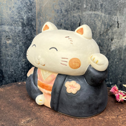 招きお多福さん　Ｏ-281　陶製/Lucky cat/招財貓/Glückliche K/भाग्यशाली बिल्ली 2枚目の画像