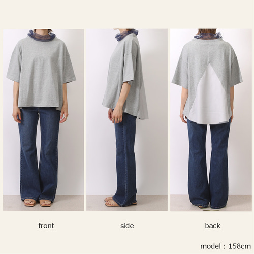 首元のレースと背中の切り替えがポイントのフレアラインTシャツ