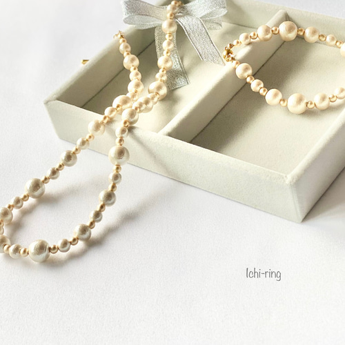 コットンパール×ゴールドパールのネックレス＆ブレスレットセット