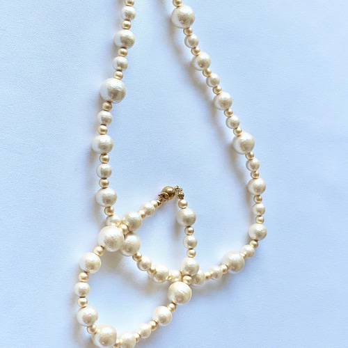コットンパール×ゴールドパールのネックレス＆ブレスレットセット