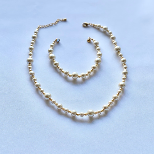 ゴールドパール ネックレス ブレスレットセット | nalans.com