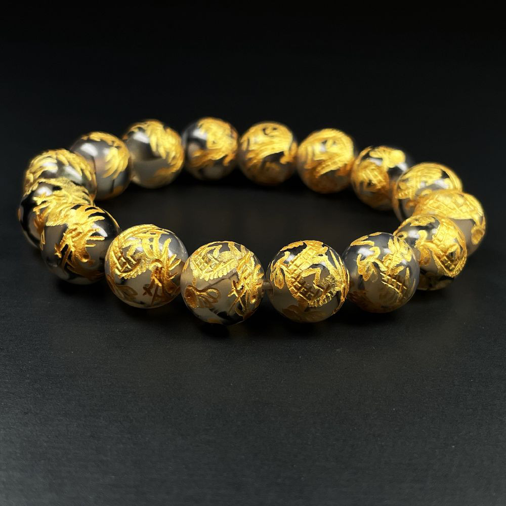 【迫力を感じる龍の紋章数珠】風水神 皇帝龍 ドラゴンアゲート 龍紋石 ブレスレット 12ミリ 天然石 数珠