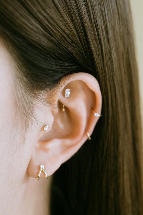 14K金 Cz 耳 鼻 軟骨 ニップル ヘリックス トラガス メンズ レディース フープ ピアス リング イヤリン 5枚目の画像