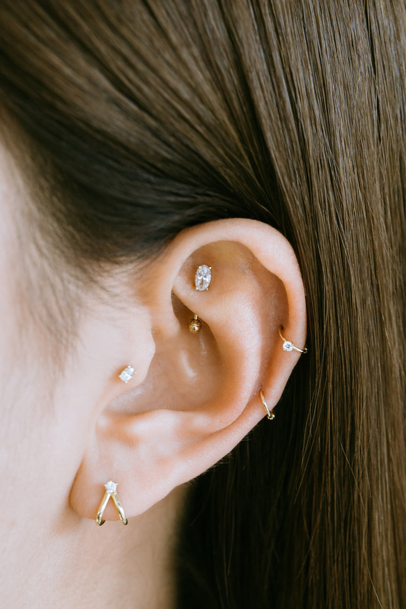 14K金 Cz 耳 鼻 軟骨 ニップル ヘリックス トラガス メンズ レディース フープ ピアス リング イヤリン 6枚目の画像