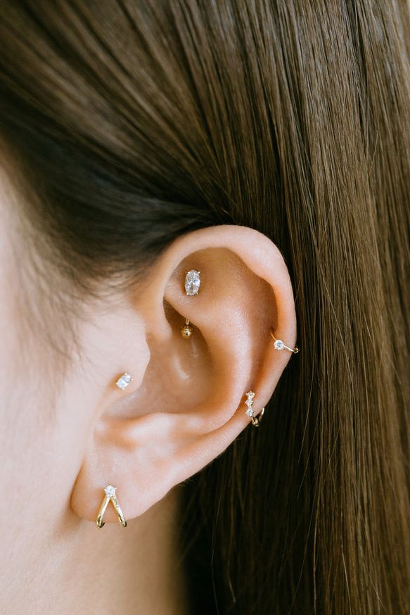 14K金 Cz 耳 鼻 軟骨 ニップル ヘリックス トラガス メンズ レディース フープ ピアス リング イヤリン 2枚目の画像