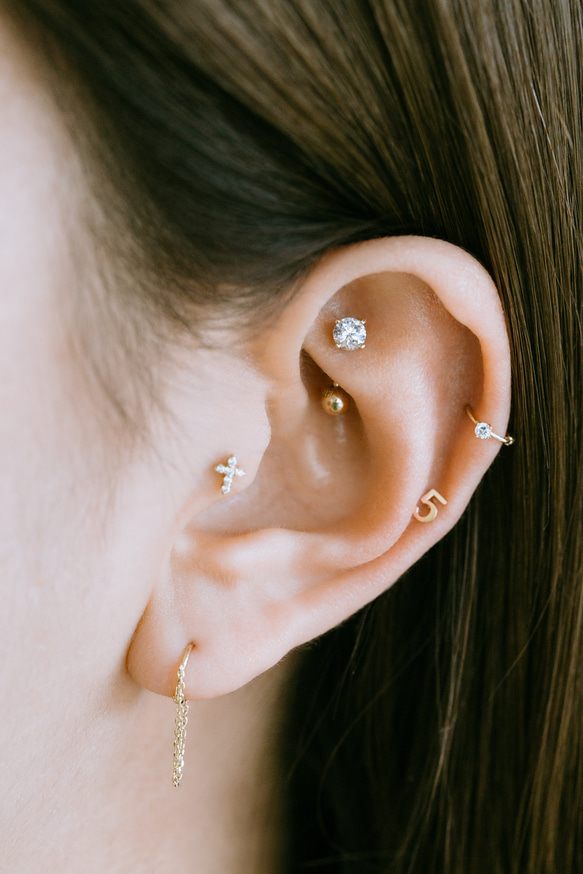 14K金 Cz 耳 鼻 軟骨 ニップル ヘリックス トラガス メンズ レディース フープ ピアス リング イヤリン 8枚目の画像