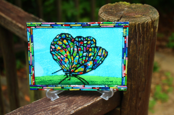 モザイクアート＜彩シリーズ～蝶NO1＞ スタンド付き。送料無料