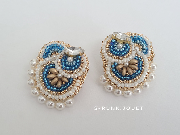 blue　刺繍イヤリング/ピアス 8枚目の画像