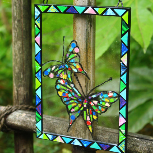 吊るして飾るモザイクアート＜彩シリーズ～蝶々NO1．送料無料