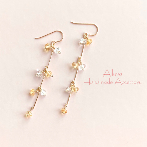 ピアス/イヤリング ハーキマーダイヤモンド×シトリン ピアス（フック 