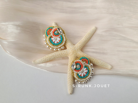 colorful　刺繍イヤリング/ピアス 6枚目の画像