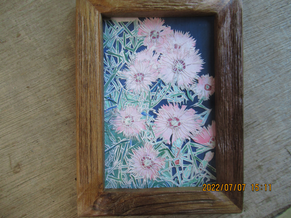 優しい人　　ナデシコ　ピンク　藍色　お花　プレゼント　切り絵　 1枚目の画像