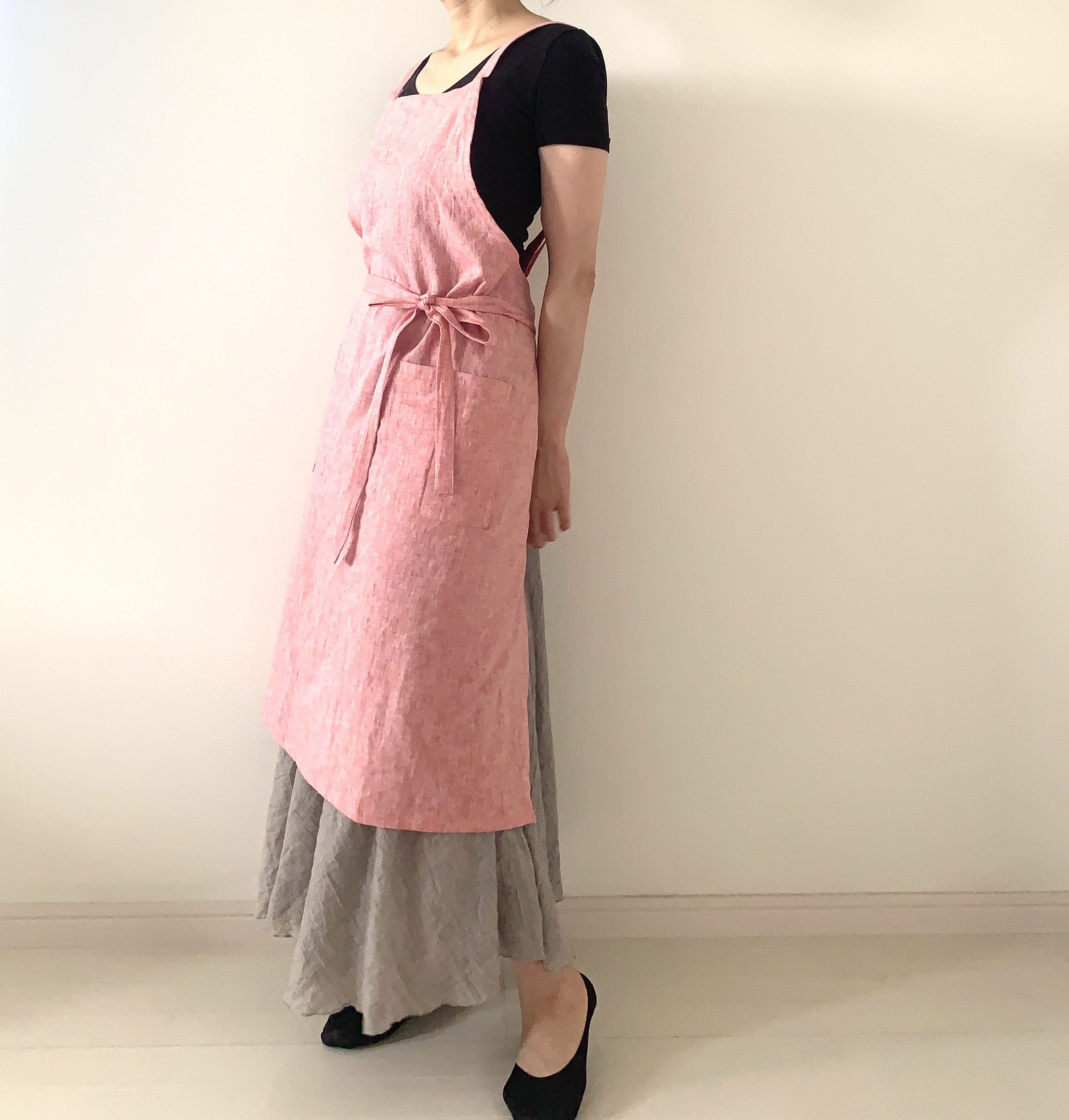 pink.bearです　　フランスアンティーク　リネン　エプロン