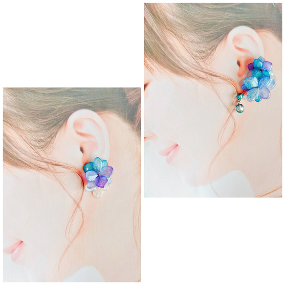 アシンメトリー/紫陽花࿐⋆*Purple×Blue×White　チェコビーズ　イヤリング（ピアス） 2枚目の画像