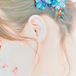 紫陽花࿐⋆*Purple×Blue×White　チェコビーズ　ヘアクリップ/バレッタ/ポニーフック/ヘアゴム 3枚目の画像