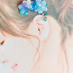 紫陽花࿐⋆*Purple×Blue×White　チェコビーズ　ヘアクリップ/バレッタ/ポニーフック/ヘアゴム 2枚目の画像