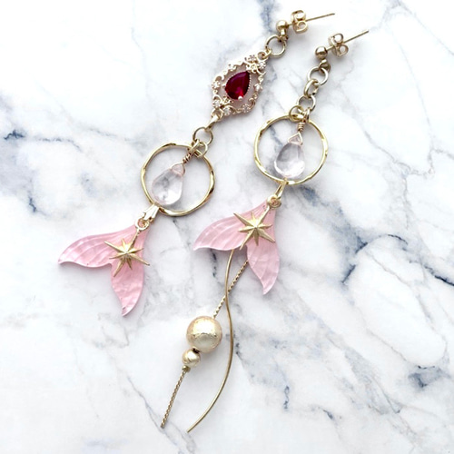 メドゥーズのマーメイド 天然石 ローズクォーツ 人魚 ヒレ ひれ 尾ひれ