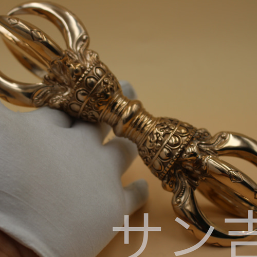 密教法器 宝珠金剛杵 仏教法具 真鍮製 22cm Q