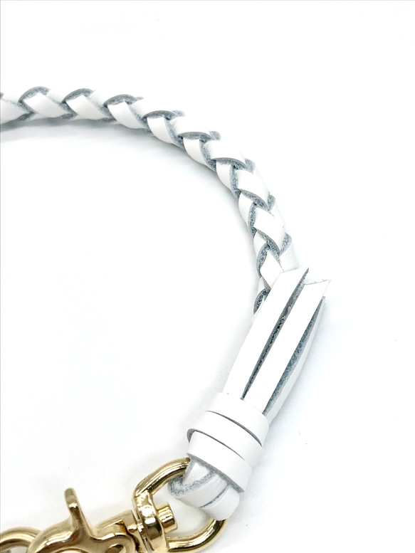 「送料無料」真鍮ネームタグ付き首輪チョーカー、ネックレス　ホワイト　革レザー 5枚目の画像