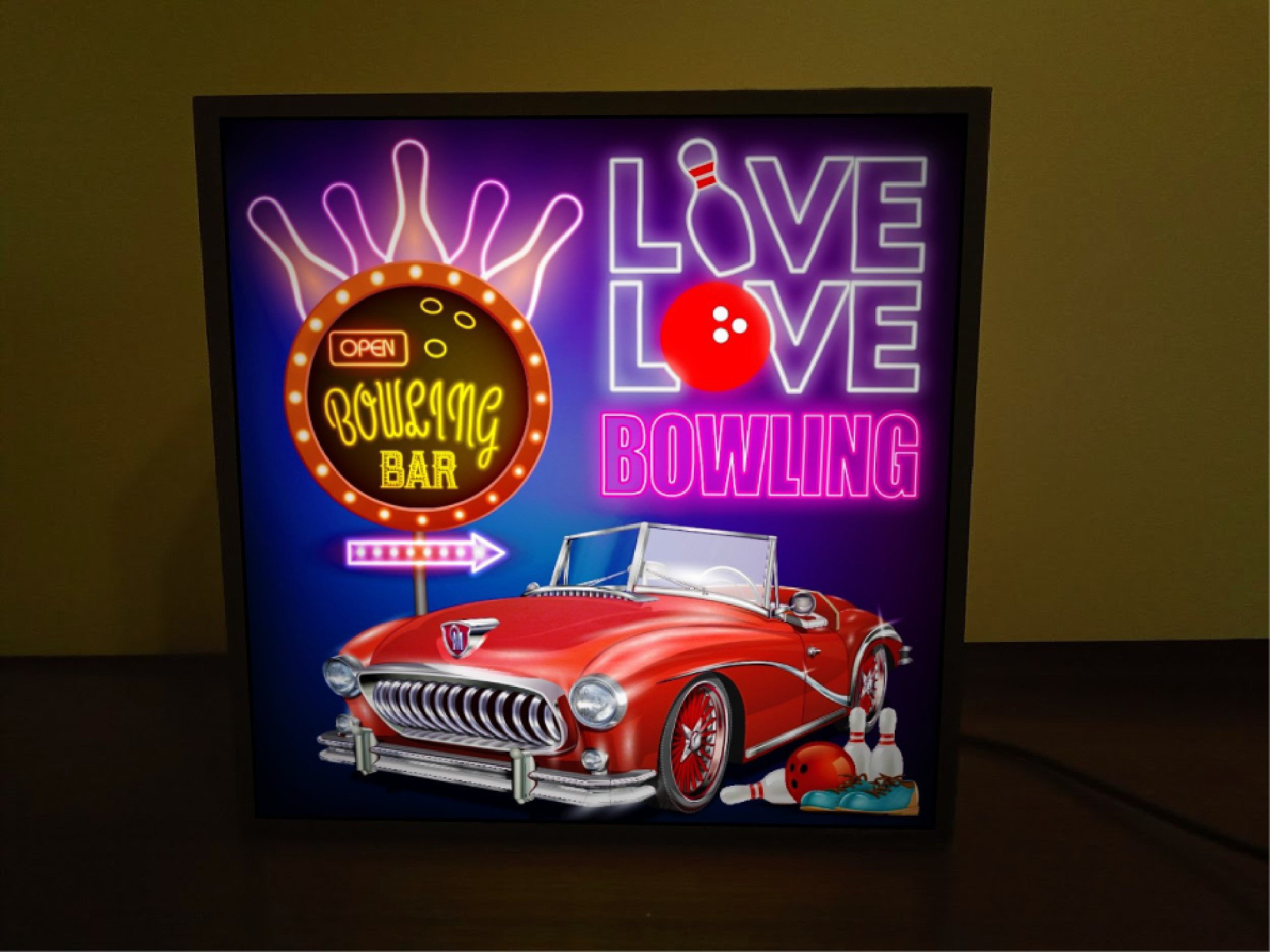 ボウリング カフェ バー パブ アメ車 アメリカン雑貨 ミニチュア サイン ランプ 看板 置物 雑貨ライトBOX