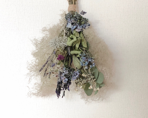 スモークツリー　リース　ドライフラワー　スワッグ　ブーケ スモークツリー ブルー系 スワッグ ブーケ ドライフラワー